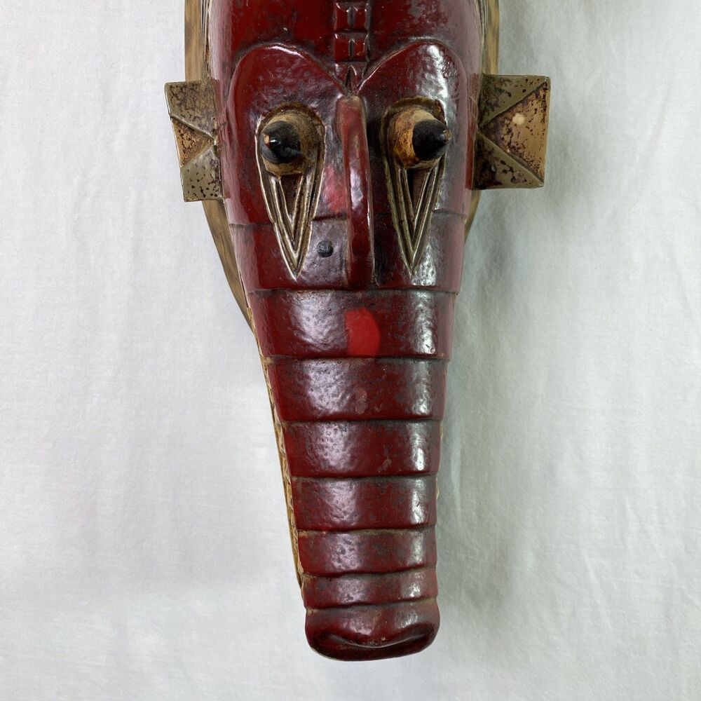 African Guro Crocodile Mask Tribal Art Wood Carving Ivory Coast (Damaged Tooth) - Picture 4 of 16